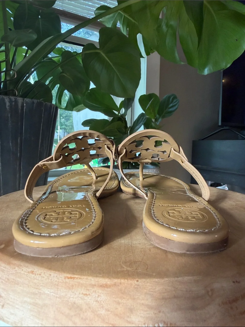 Tory Burch Beige Logo Thong Sandals